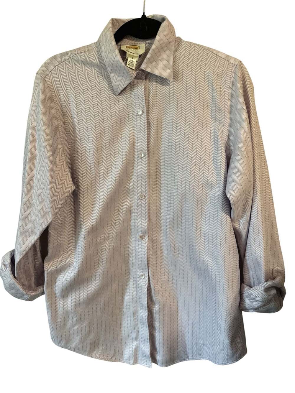 Talbots Wrinkle Resistant Lavender Herringbone Stripe Button Down Shirt Size 6